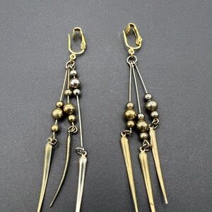 Vintage Gold & Silver Tone Multi-Strand Spike Dangle Clip Earrings 3 1/4” Drop
